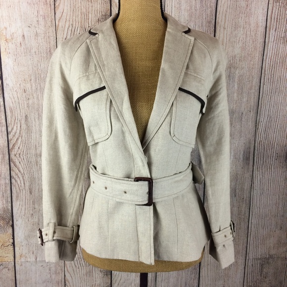 LOFT Jackets & Blazers - Ann Taylor LOFT Stone Linen Safari Jacket Sz 6